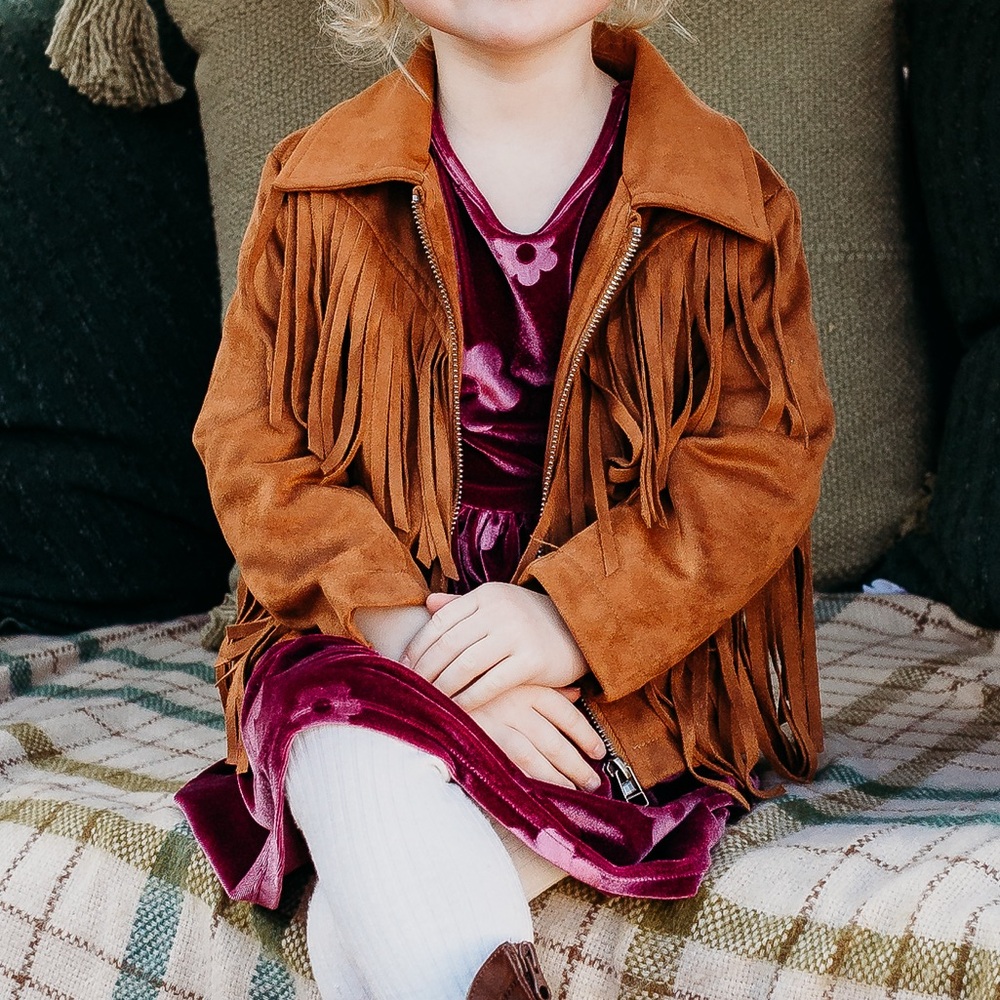 Kids Brown Fringe Jean-Style Jacket